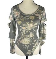 Chaser Women’s floral bodysuit top with slits on sleeves size medium