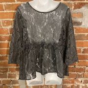 juniors size Large Gypsies & Moondust sheer lace top gray