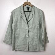 Eileen Fisher Linen Silk Blazer Jacket Size S Snap Closure 3/4 Sleeve Mint Green