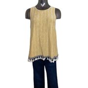 W5 Women Yellow and White Bohemian Style Tank Top Size Large