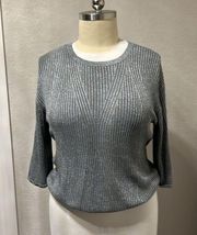 Ava and Viv | Grey and Silver Ribbed Crew Neck Sweater