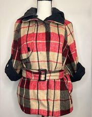 MM Couture Plaid Belted Coat Size Small