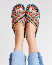 Free People Salt + Umber Sierra Rainbow Woven Slides/Sandals