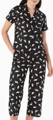 NWOT Kate Spade 100% Cotton Cat Short Sleeve Cropped PJ Pajama Set Medium