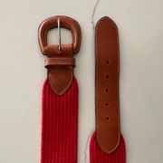 Vintage Lands' End Canvas Fabric and Leather Belt in Red and Brown Size 32 / M