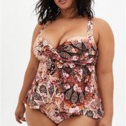 Torrid Wireless Babydoll Tie-Front Tankini Medallion Floral 0 C/D