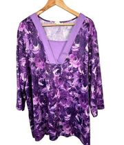 Vintage Blair 3XL Womens Top MuuMuu Blouse Floral Lightweight Purple Lounge