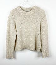 Everlane Diamond Stitch Cloud Crewneck Wool Blend Sweater S Tan