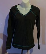 JOE Boxer Black Long Sleeve Tee Metallic Green Stitching Size Small