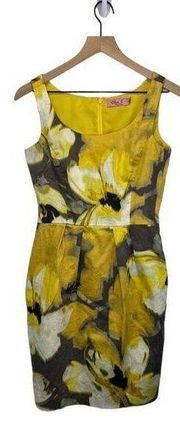 Eliza J Size 4 Summer Yellow Charcoal Bold Floral Abstract Sleeveless Sundress