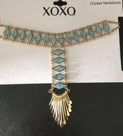 Turquoise & Gold Drop Choker