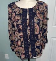 Collective concepts paisley and crochet print blouse size small