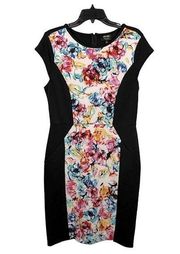 Womens Size L Sheath Dress Cap Sleeve Colorful Floral Career Work