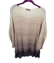 Evolution by Cyrus Womens Pullover Sweater Long Sleeve Striped Cream Gray XL