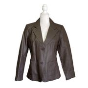 Metro Style Chocolate Brown Leather Button Up Collared Jacket 12