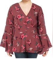 Floral Crepe Wide Sleeve Blouse