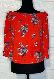 Divided/H&M red floral off the shoulder blouse Size 6