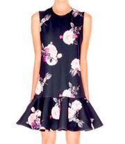 Cameo Floral Dress Oriental Navy Blue & Pink Rose | M