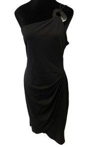 BCBGMaxazria Black Luxury Elegant Strappy One Shoulder Draped Formal Midi Dress