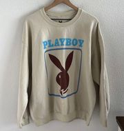 Playboy Cream Graphic Crewneck Sweatshirt Blue Brown XL