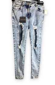 Parisian Acid Washed Destructed Skinny Jeans New