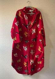 Vintage Cat Print Long Sleeve Fleece Full Zip-Front Robe sleepwear xl