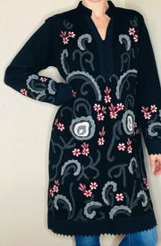 Lara Print Black & Grey Floral Embroidered Tunic Sweater