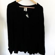 NWT Japna Black Button Up Long Sleeve Top Size Large