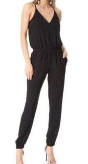 Amanda Uprichard Madison Black Racerback Pants Jumpsuit V Neckline Pockets S