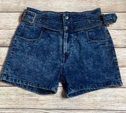 Bleach Acid Wash Belted High Rise Shorts