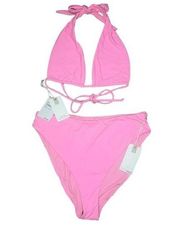 NEW Good American Pink High Waisted Halter Bikini Set - Women’s 4