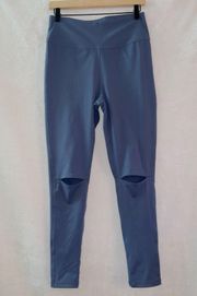 Carly Jean Los Angelos Denim Blue High Waisted Ripped Knee Athletic Leggings