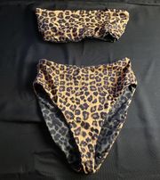Good American Better Band Reversible‎ Leopard Bandeau Bikini Set Women’s XS