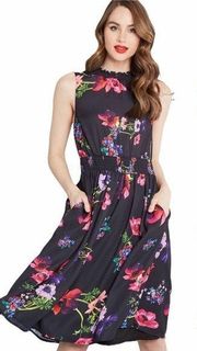 MODCLOTH Floral Women’s Small Savor the Occasion A Line Sleeveless Floral Dress