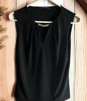 Ivanka Trump Black Sleeveless Top with Gold Chainlink Neckline Size Medium