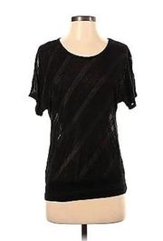 AB Studio Womens Black Short Sleeve Lace Back Scoop Neck Blouse Size Large