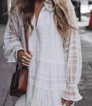 White Embroidered Boho Mini Dress Medium