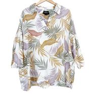 Tahari 100% Linen Palm Tree Hawaiian Print Popover Top Sz 3X