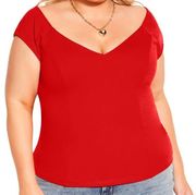 City Chic Top Miss Vintage Limited Edition Red V-Neck Cap Sleeve Size XL 22 NWT