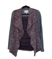 Red & Gray Marled Knit Open Front Waterfall Cardigan