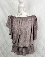 Raga Boho Paisley off the shoulder Drop Waist Blouse NWT