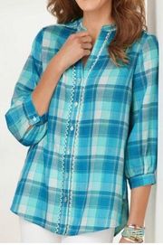 Soft surroundings Plaid Button down Top