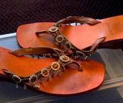 YELLOW BOX Thong sandals with EMBELLISHED hanging rhinestones