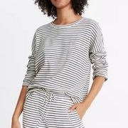 Madewell Pajama Top Waffle Knit Drop Sleeves Striped Chest Pocket White Black S