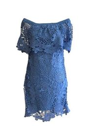Mimi Chica Dress Blue Lace Crochet Off Shoulder Short Sleeve Dress Medium