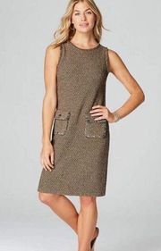 J. Jill Brown Tweed Sleeveless Retro Shift Dress Size Small Petite