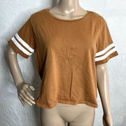 Burnt Orange Striped Sleeve Tee