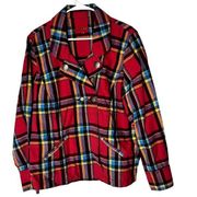 Caslon Bright Colored Red Plaid Blazer cotton Jacket sz XL