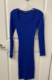 Blue Long Sleeve Ribbed Dress