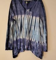 tie-dyed Long sleeve V-neck shirt top asymmetrical purple blue tiered